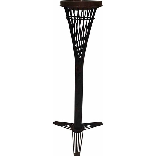 Cendrier vintage en laiton sur pied en métal laqué noir, 1950