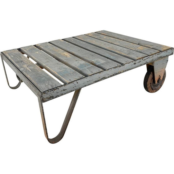 Image 1 of Table basse industrielle vintage en métal et bois
