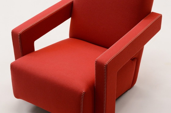 Image 1 of Cassina 2 Utrecht 637 New Never Used In Tomato Red Wool Cloth ( Serie 13L ) Horse Stitching