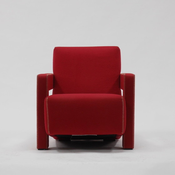 Image 1 of Cassina 2 Utrecht 637 New Never Used In Tomato Red Wool Cloth ( Serie 13L ) Horse Stitching