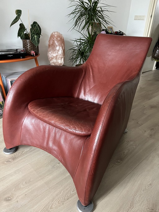 Fauteuil Loge de Montis en cuir brun rouge