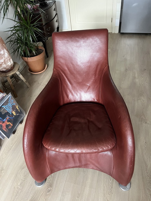 Fauteuil Loge de Montis en cuir brun rouge