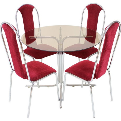 Ensemble de salle à manger vintage en verre et tissu, Tchécoslovaquie 1970