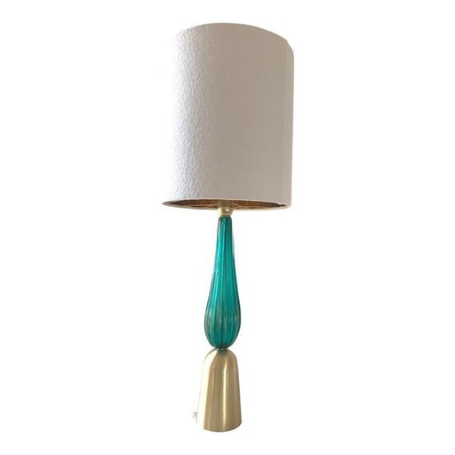 Lampe de table contemporaine en verre de Murano vert de mer avec abat-jour