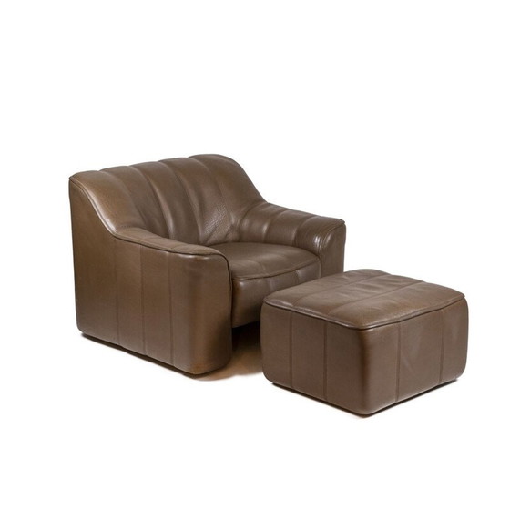 Image 1 of Fauteuil et ottoman en cuir vintage, 1970