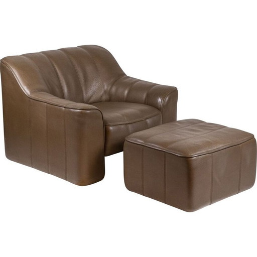 Fauteuil et ottoman en cuir vintage, 1970