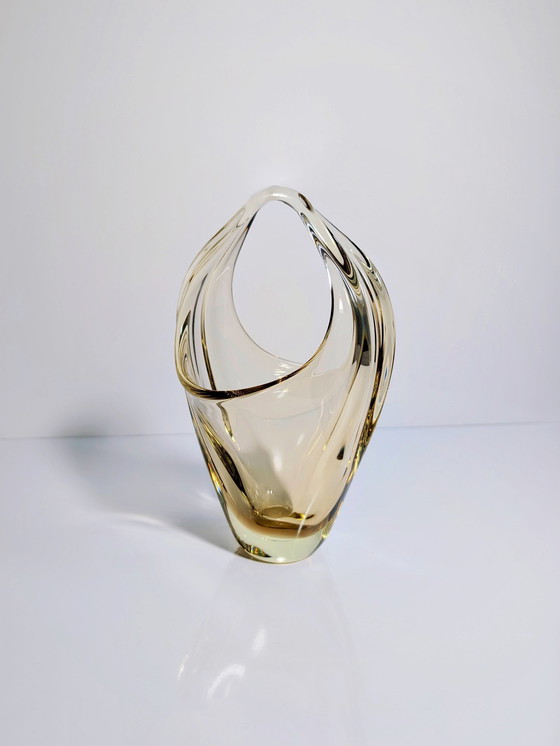 Image 1 of Bohème Citrine Verre Corbeille Mid Century 1960Er Miroslav Klinger Cz Zbs Vase