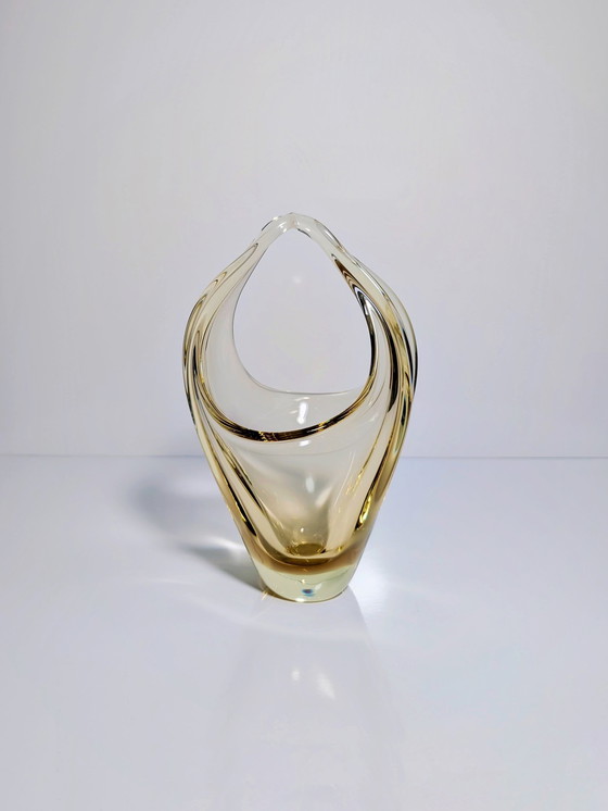 Image 1 of Bohème Citrine Verre Corbeille Mid Century 1960Er Miroslav Klinger Cz Zbs Vase