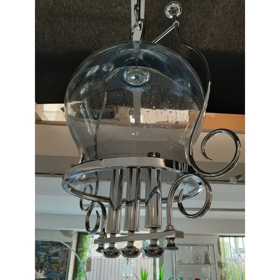 Image 1 of Lampe suspendue vintage en verre bullé, Italie 1970