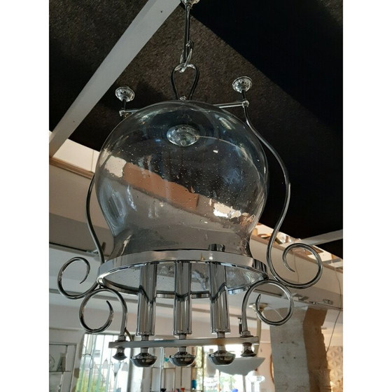 Image 1 of Lampe suspendue vintage en verre bullé, Italie 1970