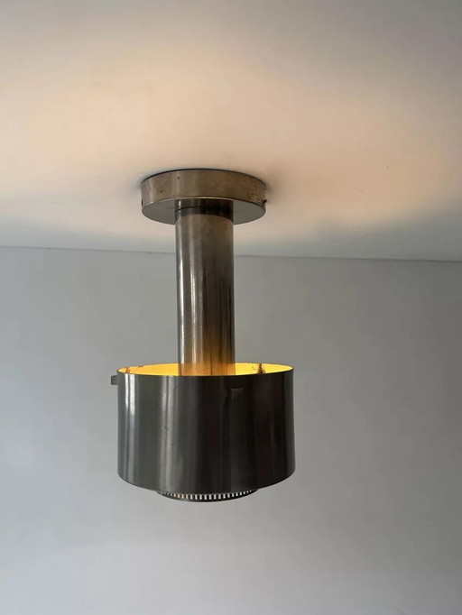 Lustre Moderniste Vintage, Métal Chromé, France 1940