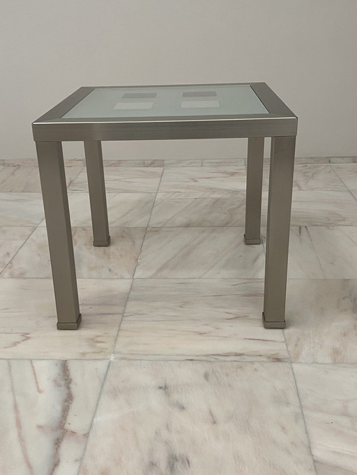 Table d'appoint en acier inoxydable avec plateau en verre
