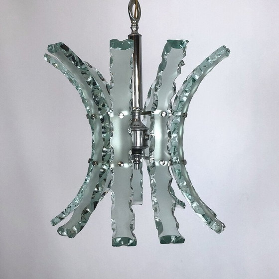 Image 1 of Lustre vintage en verre taillé par Zero Quattro, Italie 1970