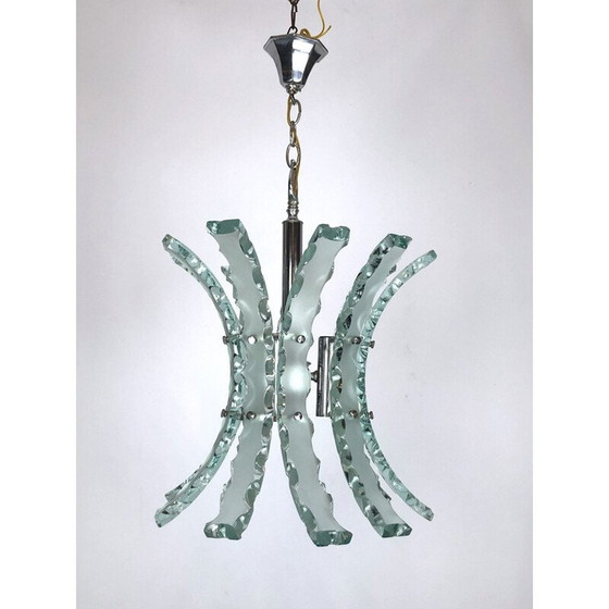 Image 1 of Lustre vintage en verre taillé par Zero Quattro, Italie 1970