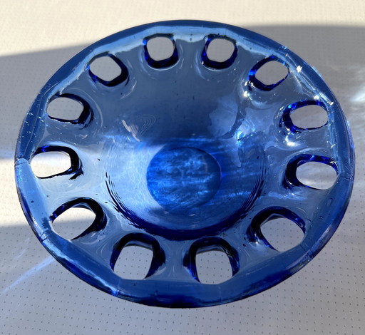 Bol vintage en verre bleu cobalt