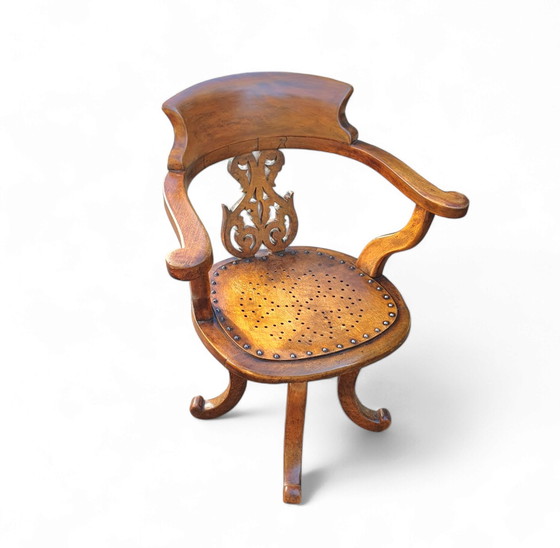 Image 1 of Fauteuil victorien pivotant en noyer, Angleterre, fin du XIXe siècle