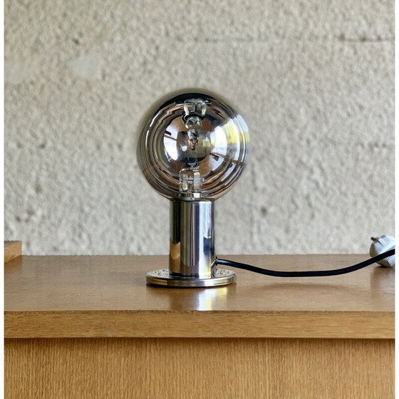 Image 1 of Lampe de table vintage en verre et chrome par Motoko Ishii pour Staff Leuchten, Allemagne