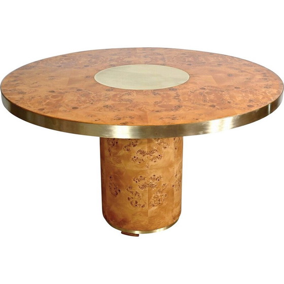 Image 1 of Table ronde vintage en ronce de cèdre et métal doré, 1980