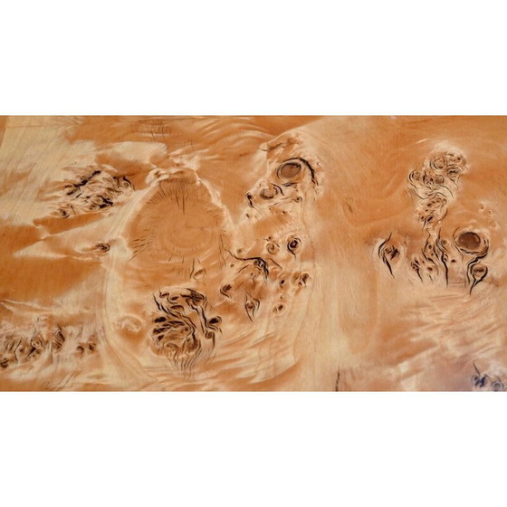 Image 1 of Table ronde vintage en ronce de cèdre et métal doré, 1980