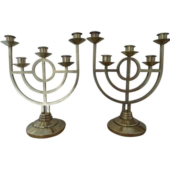 Image 1 of Paire de candélabres Jugendstil en bronze et laiton, 1900