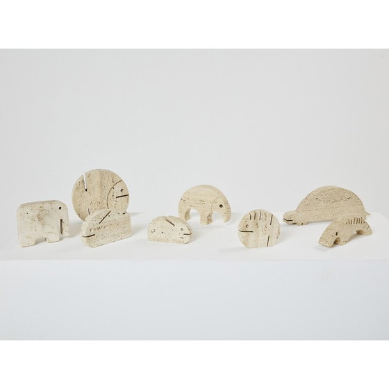 Image 1 of Lot de 8 sculptures d'animaux en travertin de Fratelli Mannelli, Italie 1970