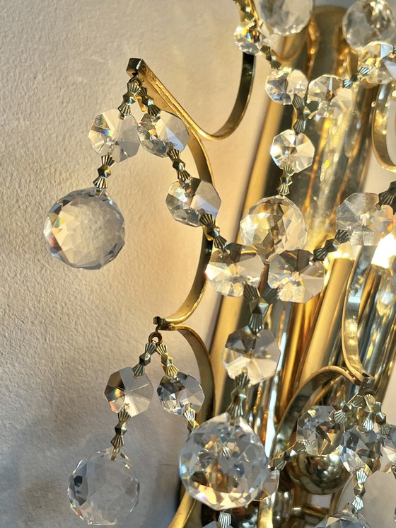 Image 1 of Branded Swarovski Crystal Set Wall Lights Gold Leaf 2