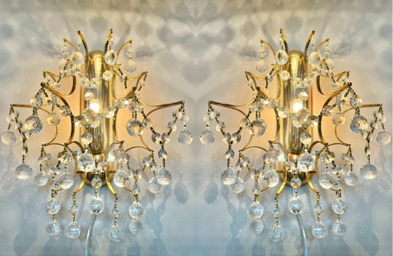 Image 1 of Branded Swarovski Crystal Set Wall Lights Gold Leaf 2