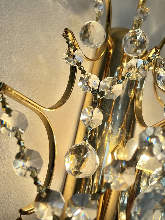 Image 1 of Branded Swarovski Crystal Set Wall Lights Gold Leaf 2