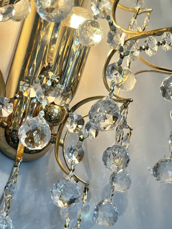 Image 1 of Branded Swarovski Crystal Set Wall Lights Gold Leaf 2