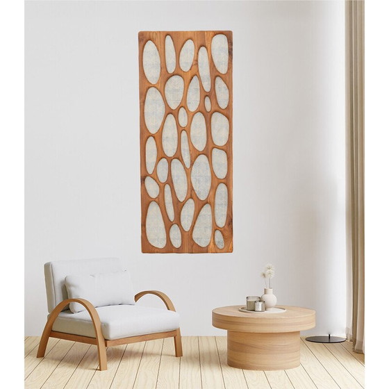 Image 1 of Vintage wall lamp in cherry wood and rice paper, Italy 1980