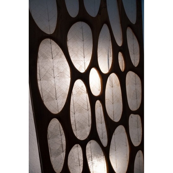 Image 1 of Vintage wall lamp in cherry wood and rice paper, Italy 1980