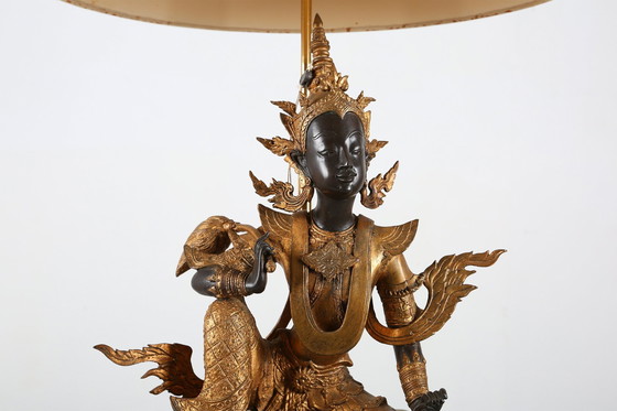 Image 1 of Lampe de table Bouddha assis en bronze doré