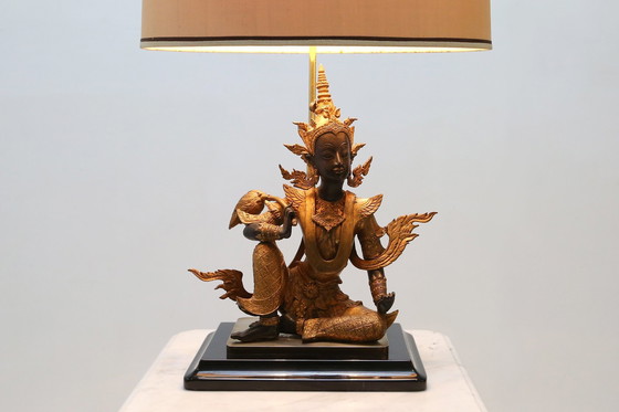 Image 1 of Lampe de table Bouddha assis en bronze doré