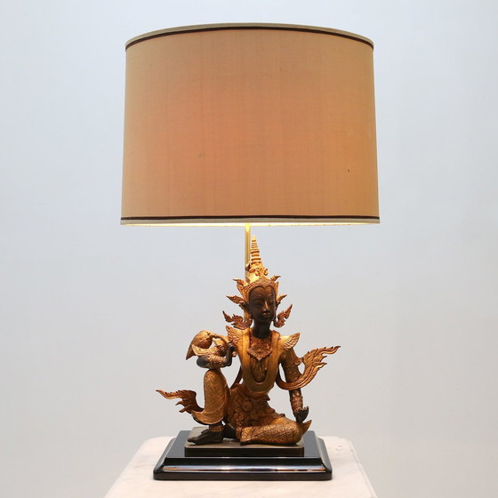 Image 1 of Lampe de table Bouddha assis en bronze doré