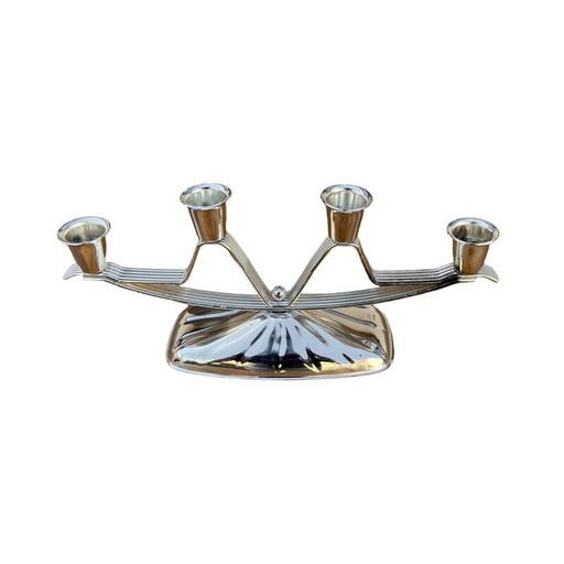 Bougeoir vintage à 3 branches en métal argenté, Allemagne 1970