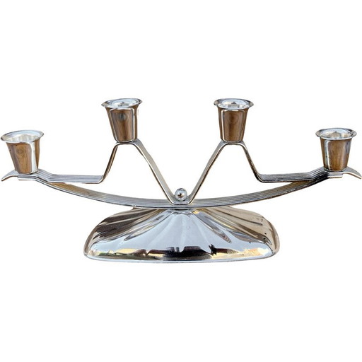 Bougeoir vintage à 3 branches en métal argenté, Allemagne 1970