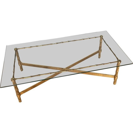 Image 1 of Table basse vintage en bronze et verre