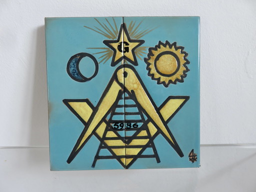 Carreau En Céramique, Ceramic Freemason, Franc Maçonnerie Par Claude Vayssier, France, 1980