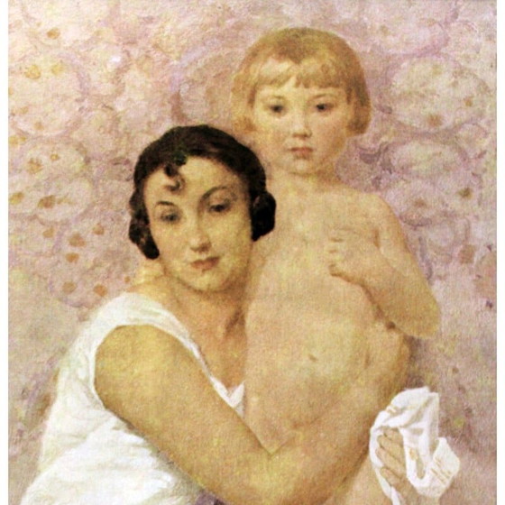 Image 1 of Lithographie vintage "Mère et enfant" de Gustave Lorrain, 1930