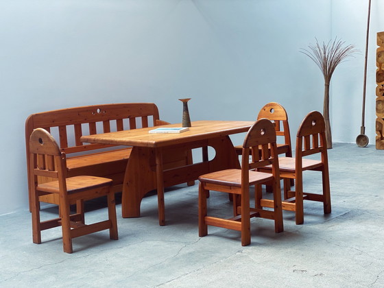 Image 1 of Wasa Ensemble de salle à manger Table, banc & 4 chaises en pin massif 1994