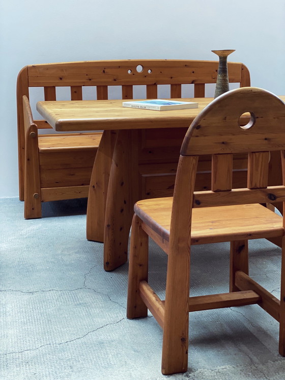 Image 1 of Wasa Ensemble de salle à manger Table, banc & 4 chaises en pin massif 1994