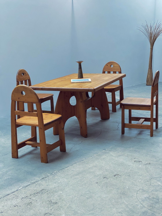 Image 1 of Wasa Ensemble de salle à manger Table, banc & 4 chaises en pin massif 1994