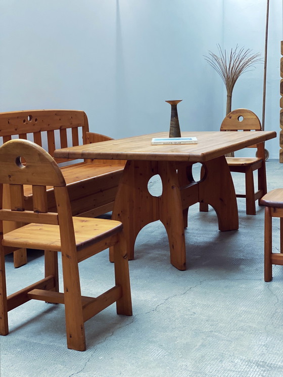 Image 1 of Wasa Ensemble de salle à manger Table, banc & 4 chaises en pin massif 1994