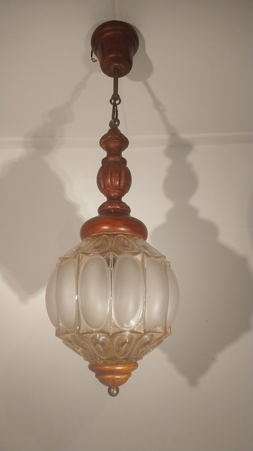 Lampe pendante vintage en verre ambré