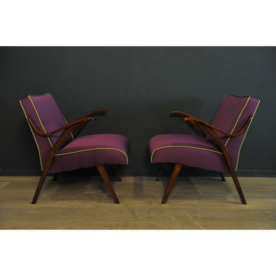 Image 1 of Paire de fauteuils violets vintage, 1950
