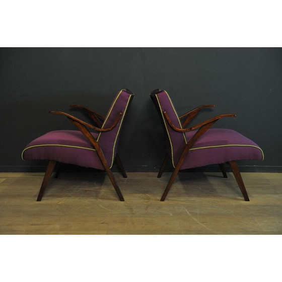 Image 1 of Paire de fauteuils violets vintage, 1950