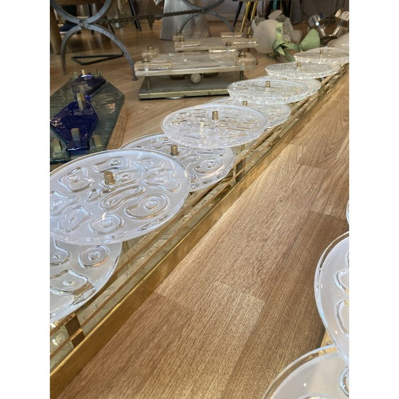 Image 1 of Paire d'appliques vintage en laiton et verre de Murano, or et blanc, 1970