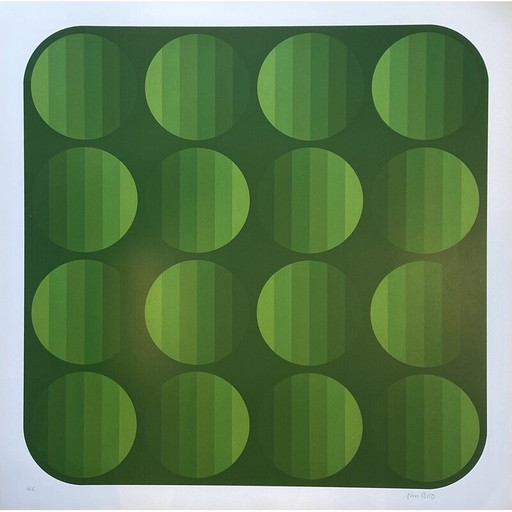 Photolithographie vintage "Hommage à Vasarely" par Jim Bird, 1970