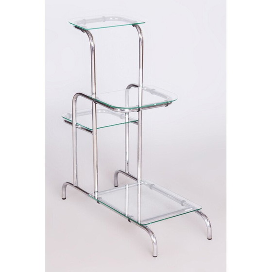 Image 1 of Etagère vintage Bauhaus en acier chromé et verre, Tchécoslovaquie 1930