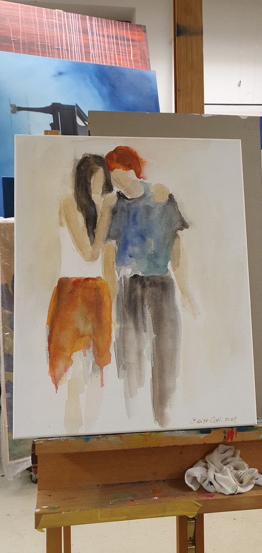 "Amies" Aquarelle Sur Toile